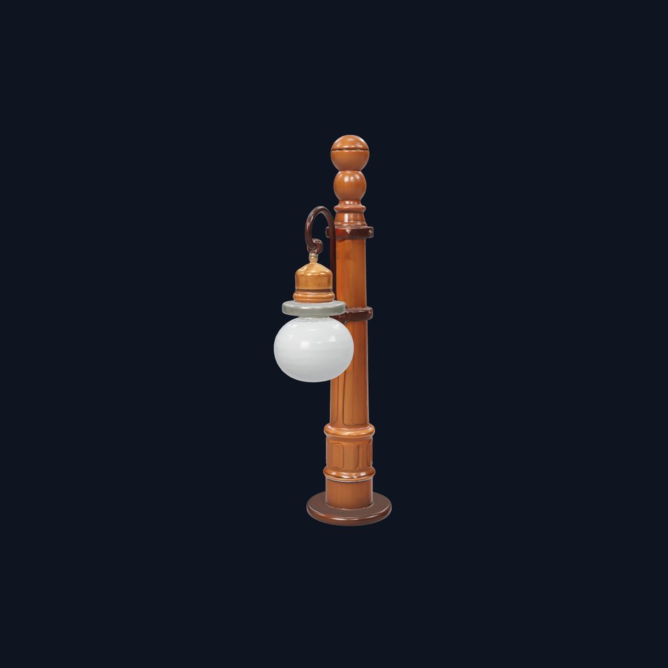 Early 20th-Century Lamppost Wooden Pillar Model Pack